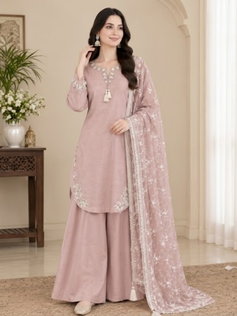 Mauve Pink Raw silk 3 piece suit